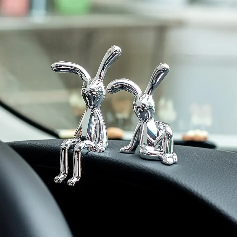 Home Decor Minimalist Style - 2-Pack Nordic Style Silver Rabbit Statues