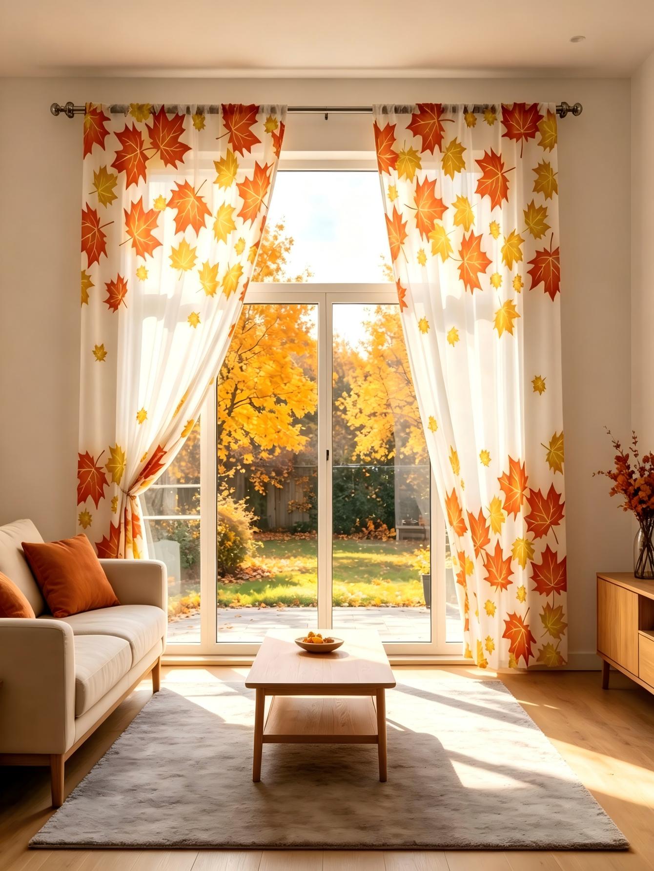 Home Decor Yellow - 2PCS Digital Print Sheer Curtain, Orange