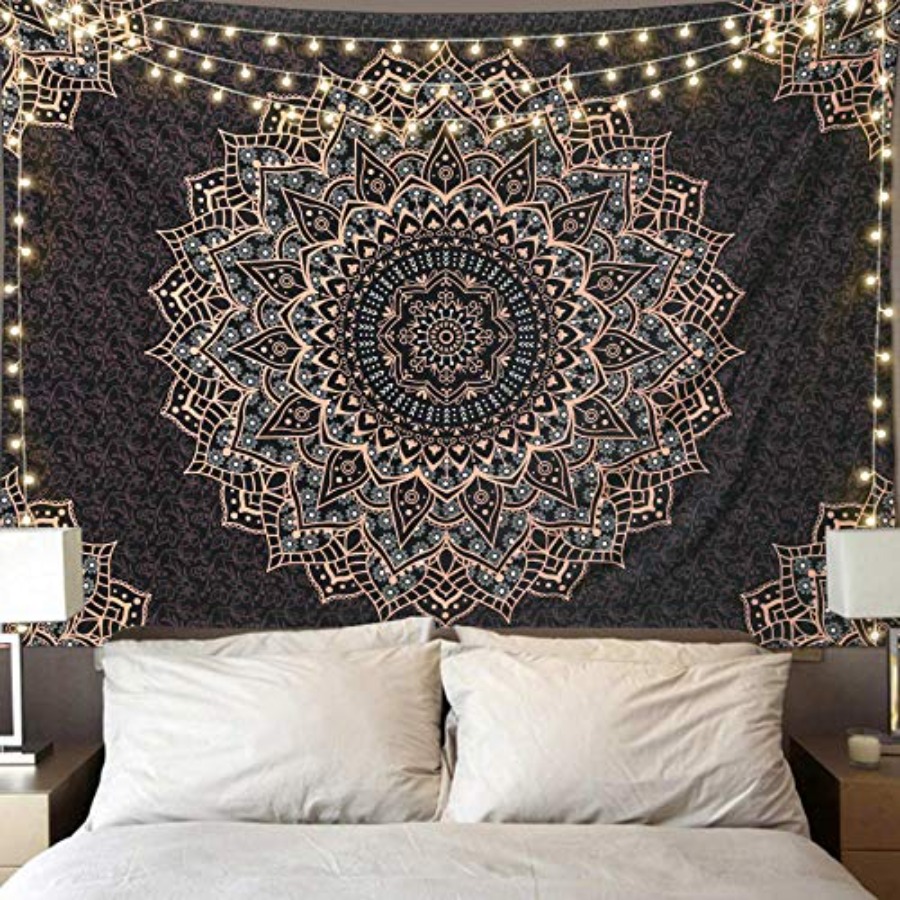 Home Decor Hippie - Black Mandala Tapestry Wall Hanging Psychedelic