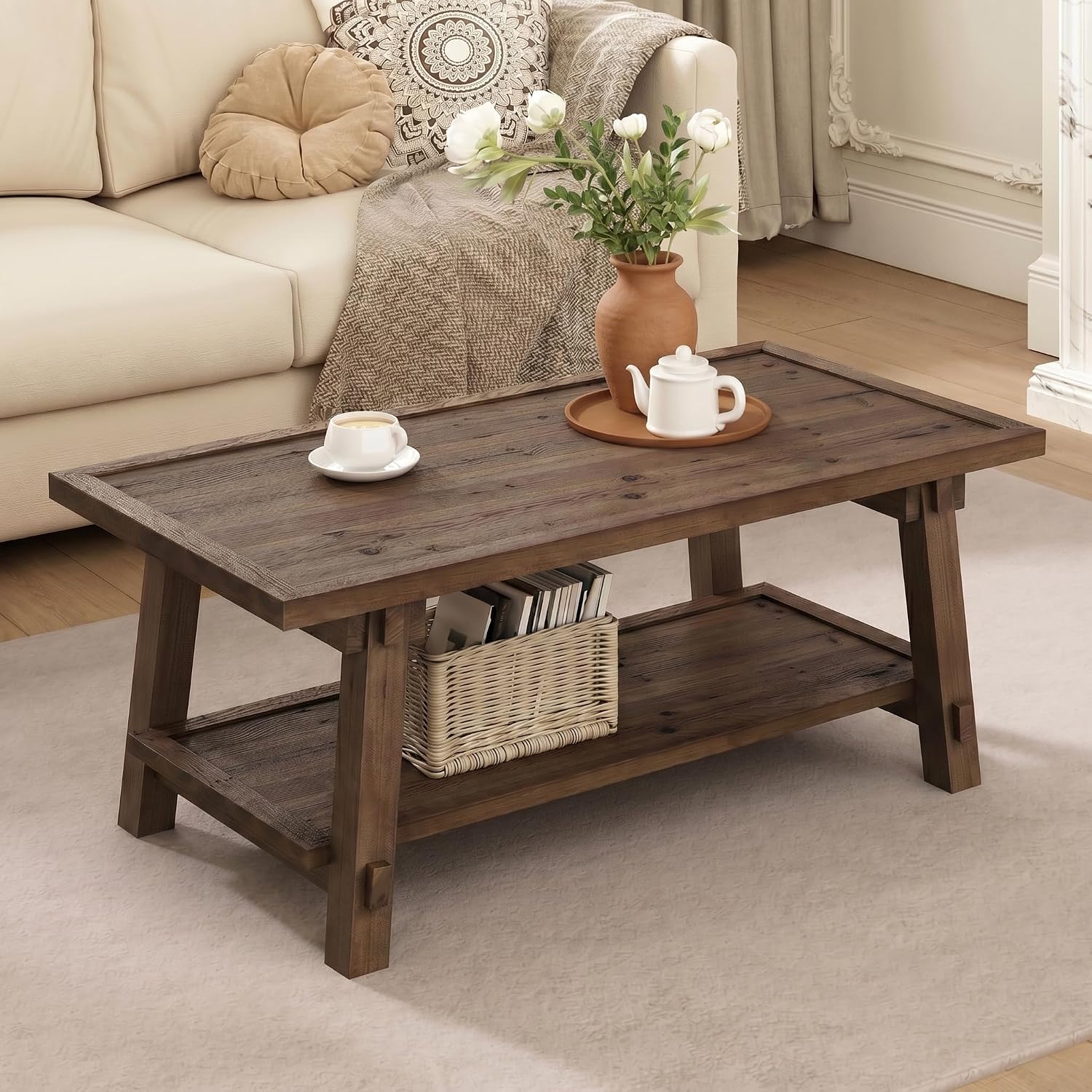 Home Decor Center - 47 Inch Rectangle Solid Wood Farmhouse