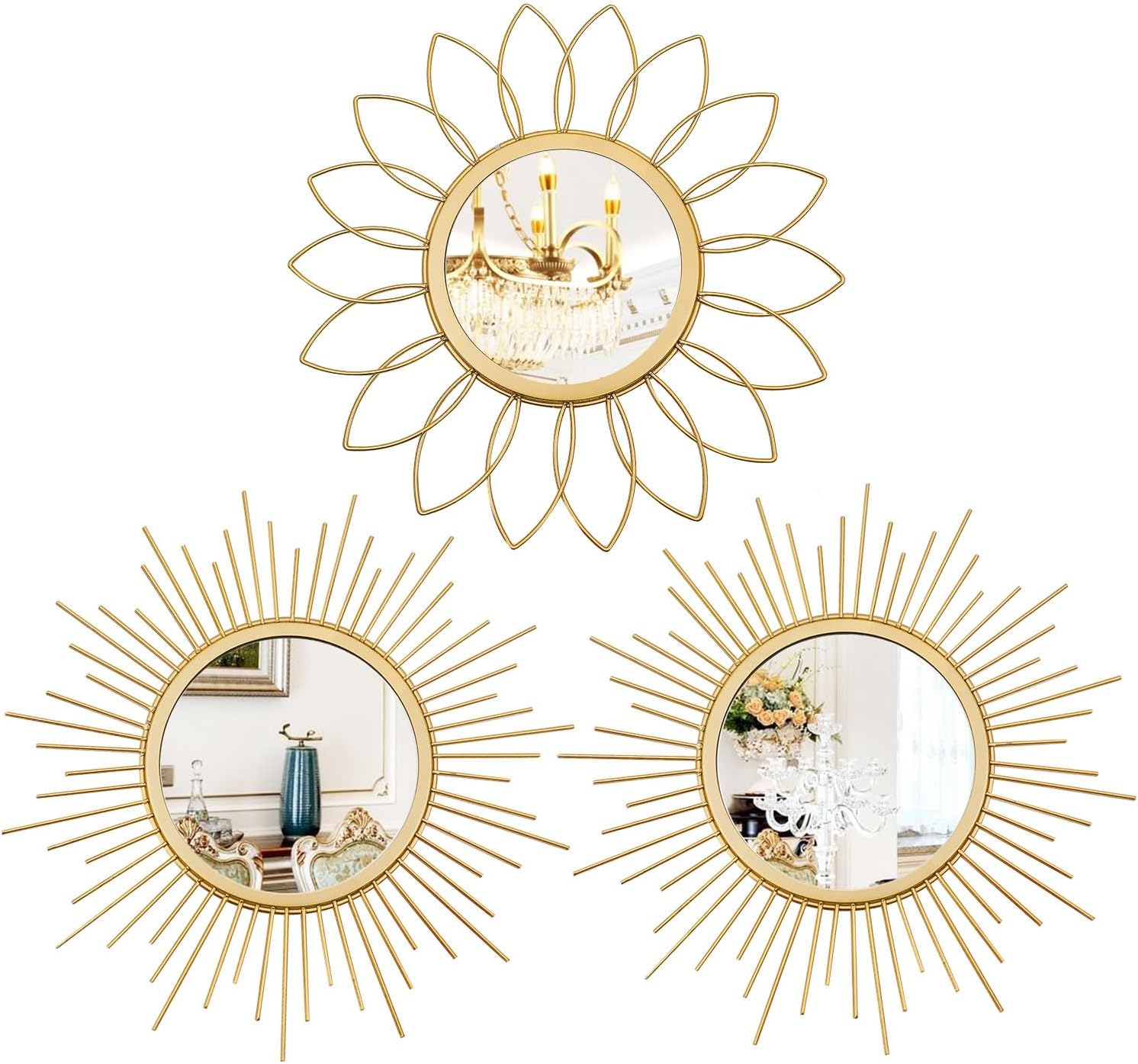 Home Decor Mirror - 3 Pack Metal Mirrors for Wall