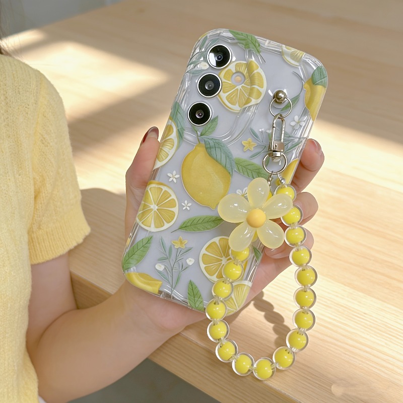 Home Decor Yellow - Yellow Lemon Flower Lanyard Phone Case