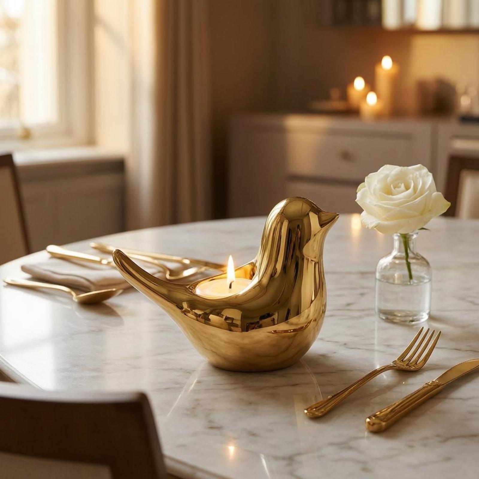Home Decor Mirror - Bird-Shaped Candle Holder Compact Mirror Finish