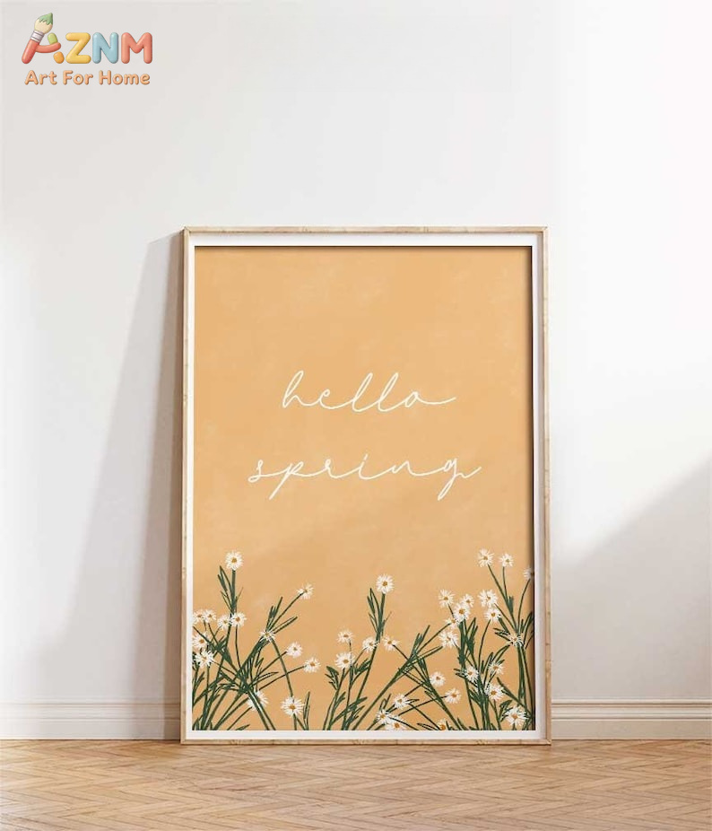 Home Decor Yellow - AZNM Unframed Canvas Print Hello Spring