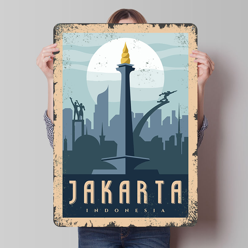 Home Decor Jakarta - Jakarta Indonesia Travel Metal Poster Customized