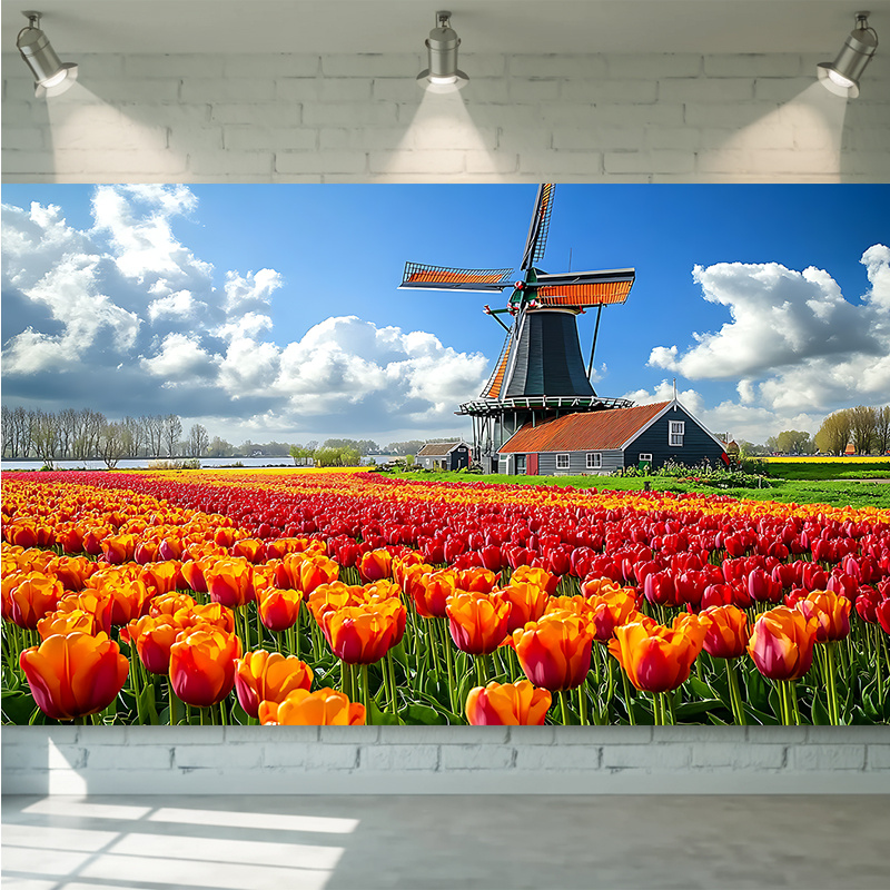 Home Decor Netherlands - Windmill Tulip Field Netherlands Landscape Wall