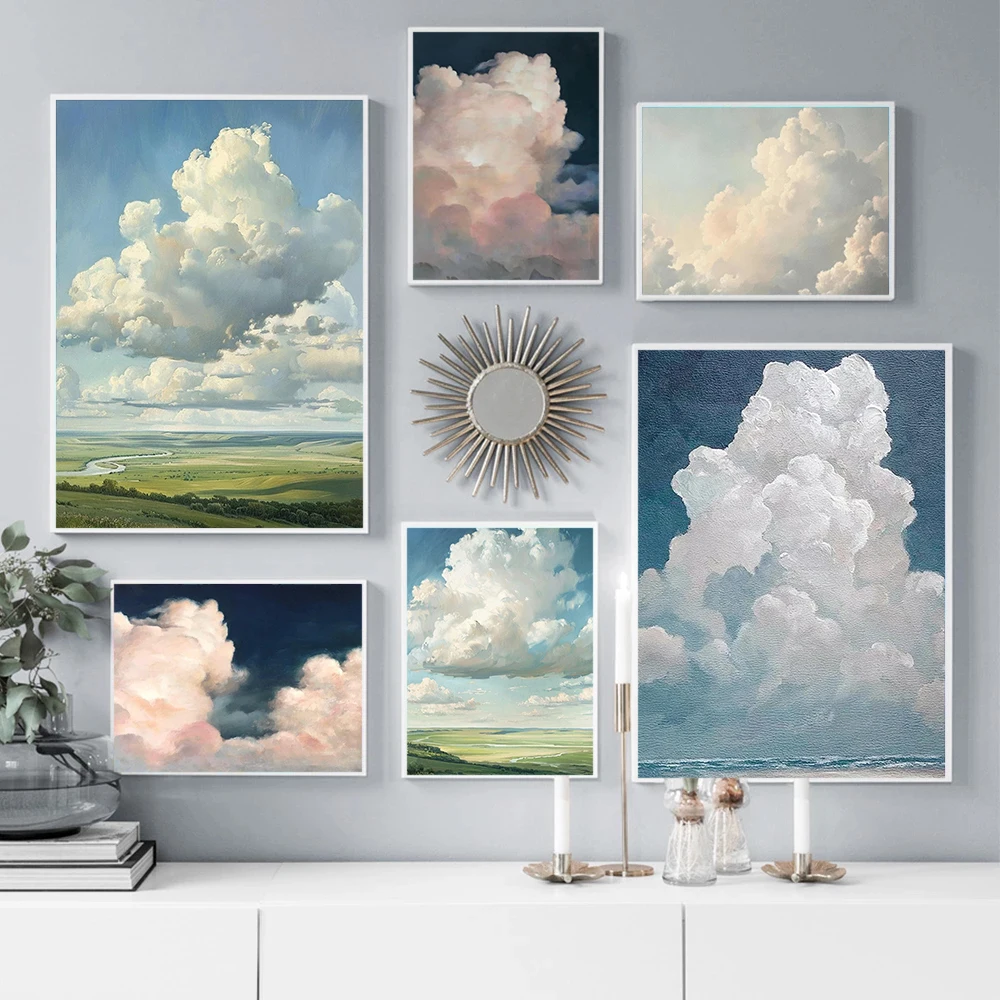 Home Decor Essentials - Abstract Minimalist Large White Clouds And
