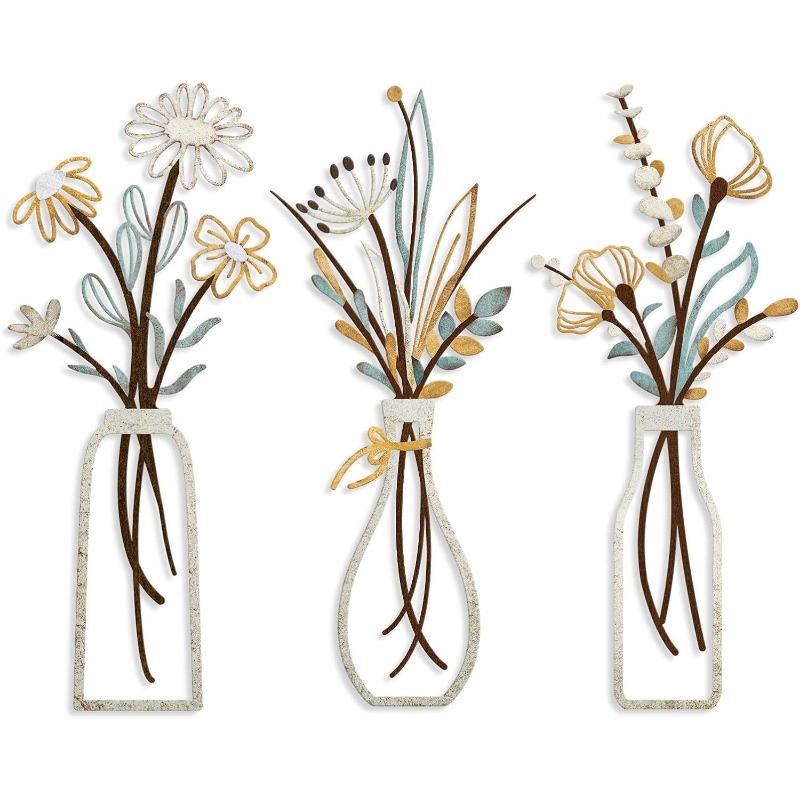 Home Decor Minimalist Style - 3pcs Metal Flowers Wall Decoration Crafts
