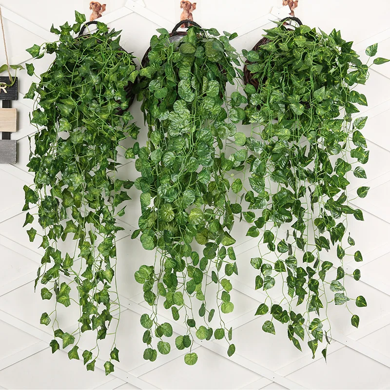 Rattan Plant Basket - 90cm Artificial Green Radish Wall Hanging