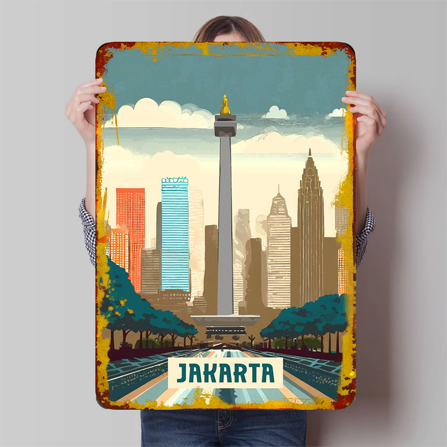 Home Decor Jakarta - Jakarta Indonesia Landmark Skyline Metal Wall