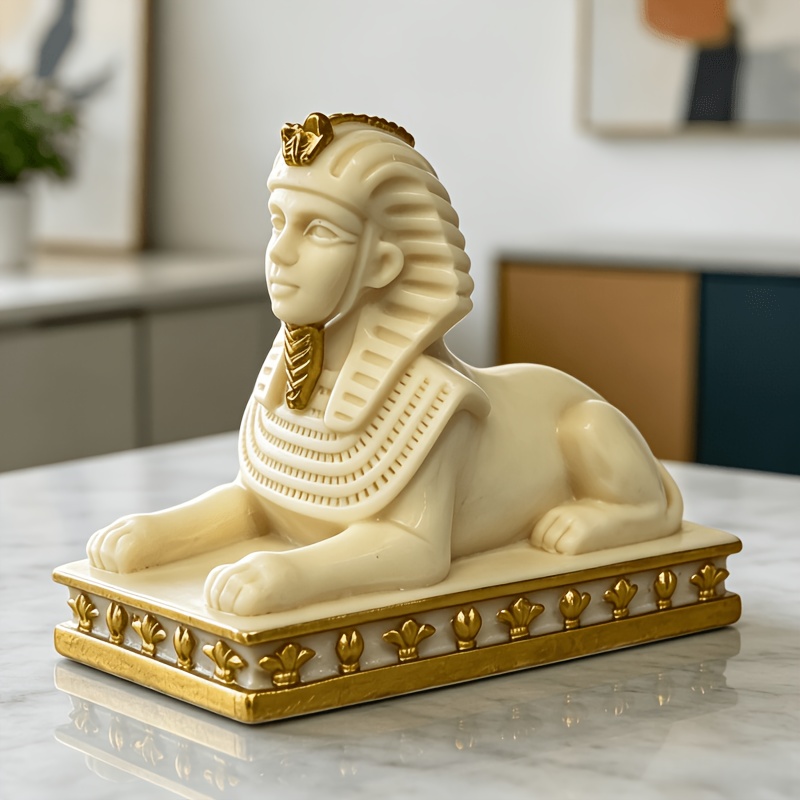 Home Decor Egypt - Ivory White Gilded Egyptian Sphinx Resin