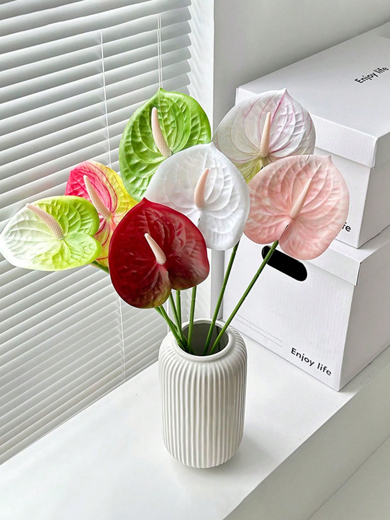Home Decor Center - 1/5pcs Artificial Anthurium Flowers Real Touch