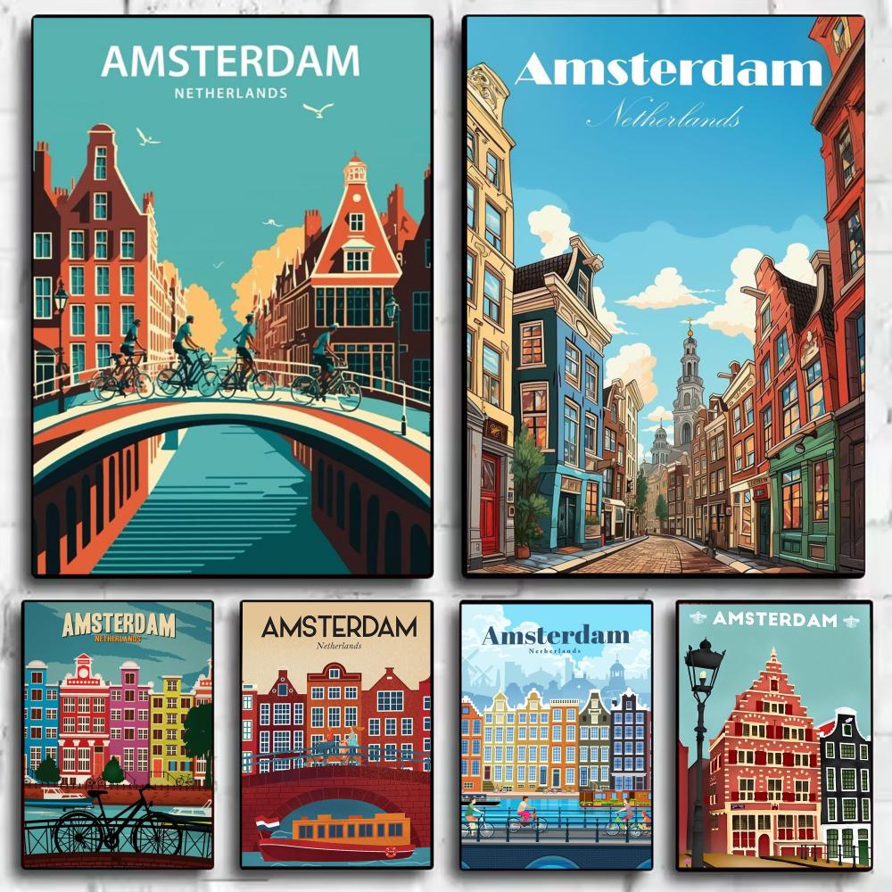 Home Decor Netherlands - Amsterdam Netherlands Painting Calligraphy Anti-wrinkle Canvas