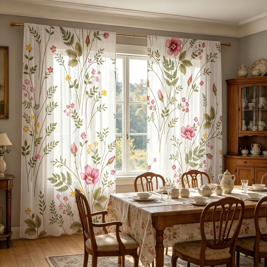 2PCS Digital Print Sheer Curta - огляд і ціна Home Decor Yellow