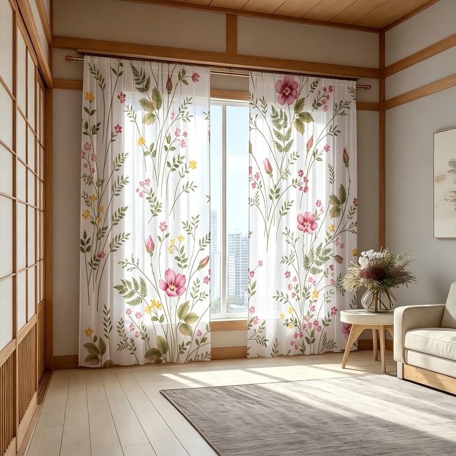 2PCS Digital Print Sheer Curta - огляд і ціна Home Decor Yellow