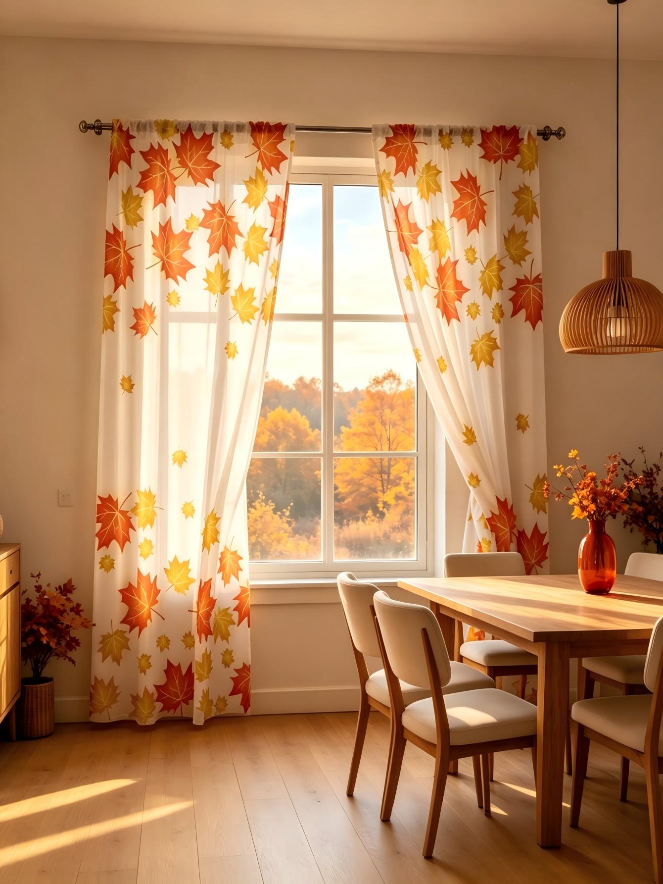 2PCS Digital Print Sheer Curta - огляд і ціна Home Decor Yellow