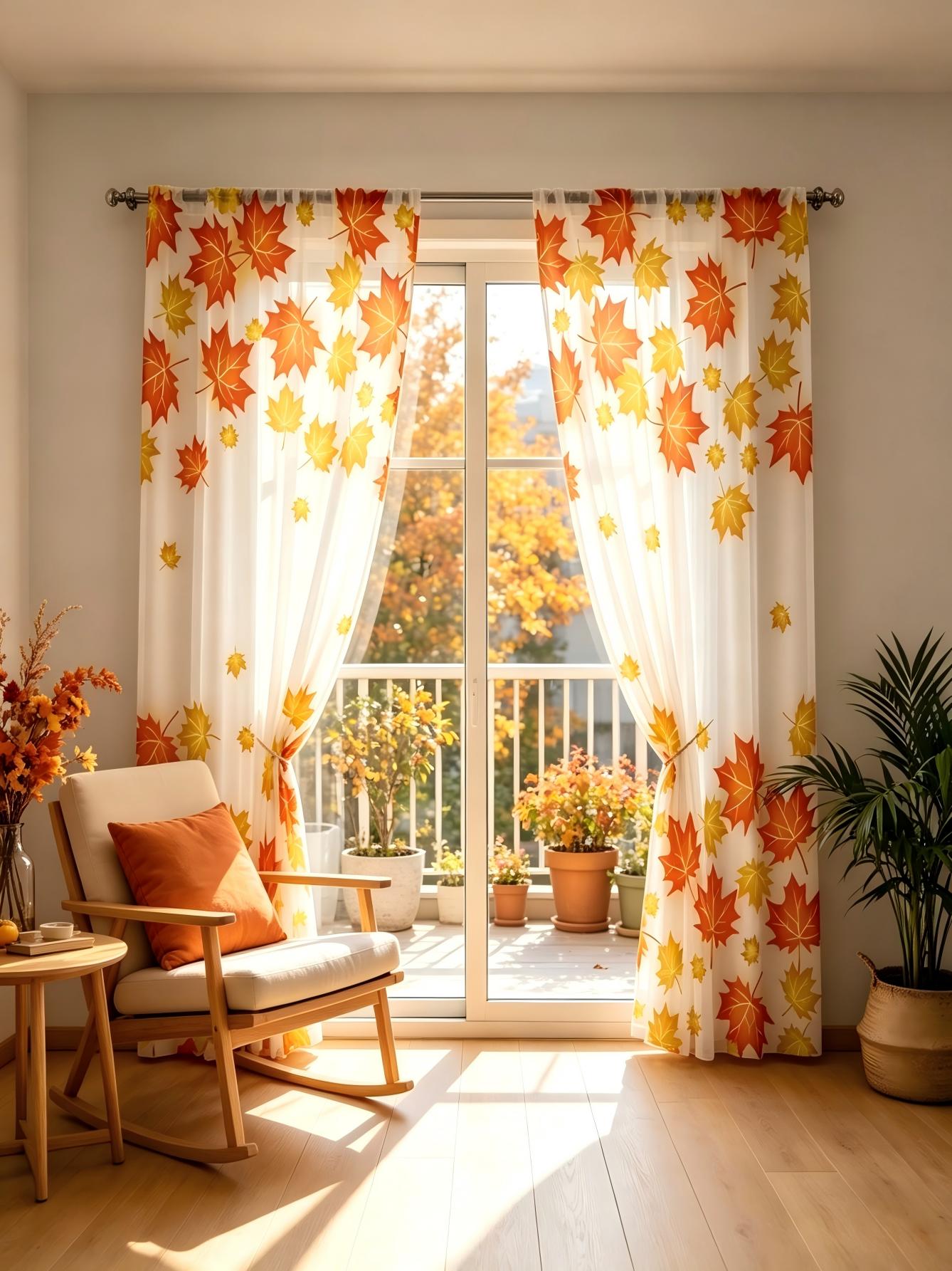 2PCS Digital Print Sheer Curta - огляд і ціна Home Decor Yellow