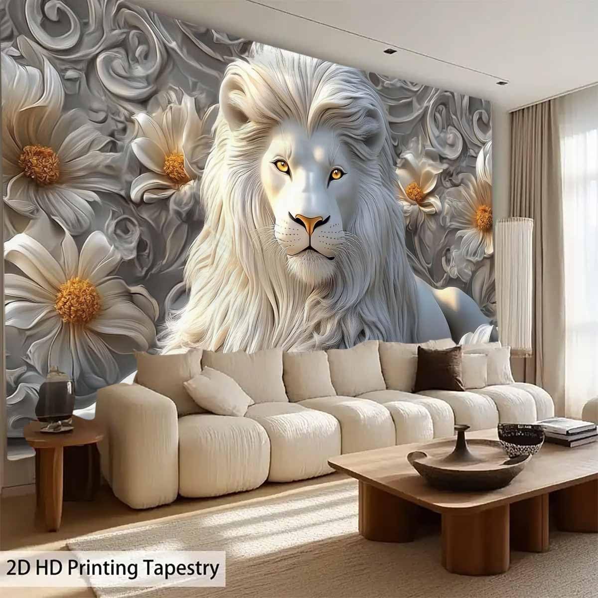 Cool White Lion Tapestry Aesth - огляд і ціна Home Decor Hippie