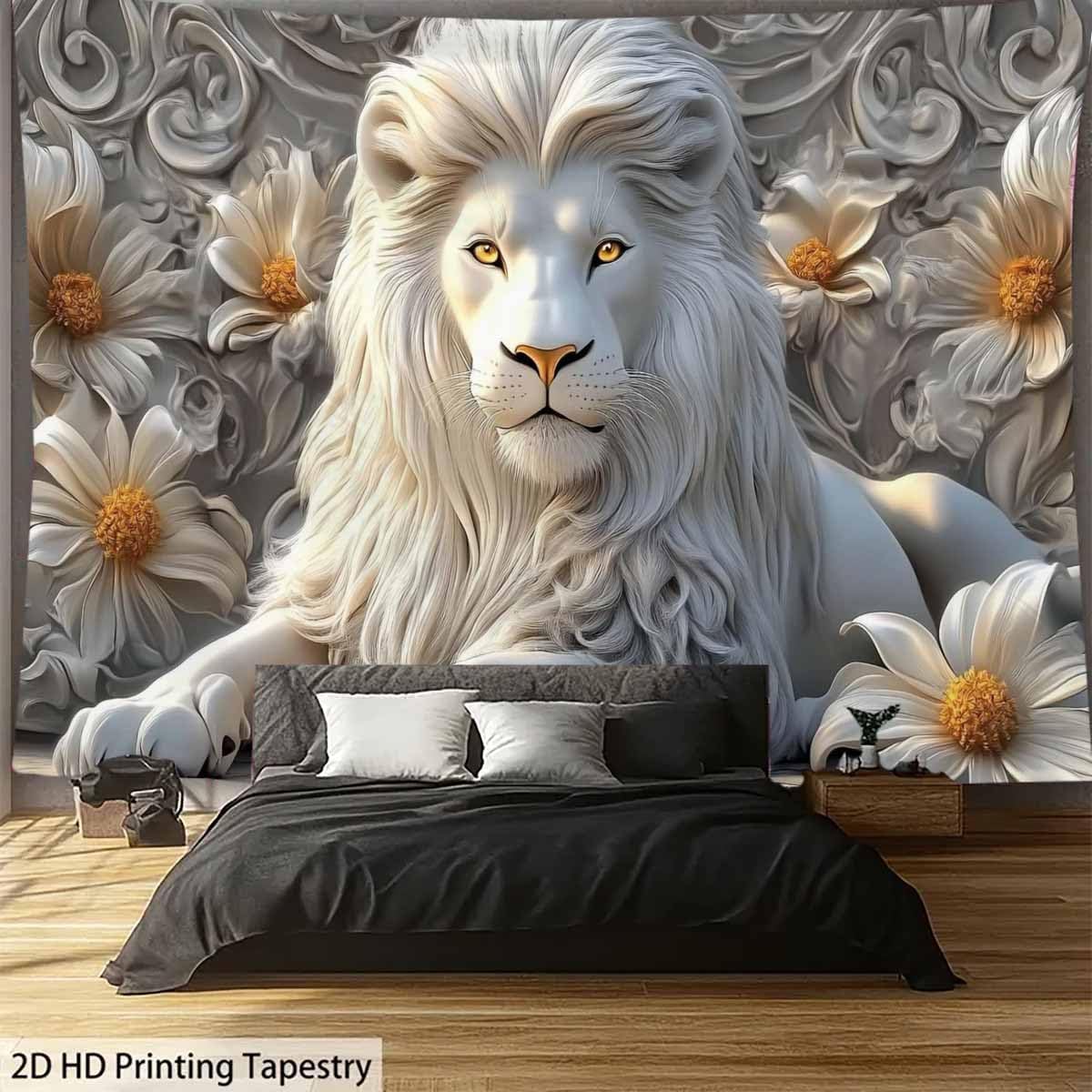 Cool White Lion Tapestry Aesth - огляд і ціна Home Decor Hippie