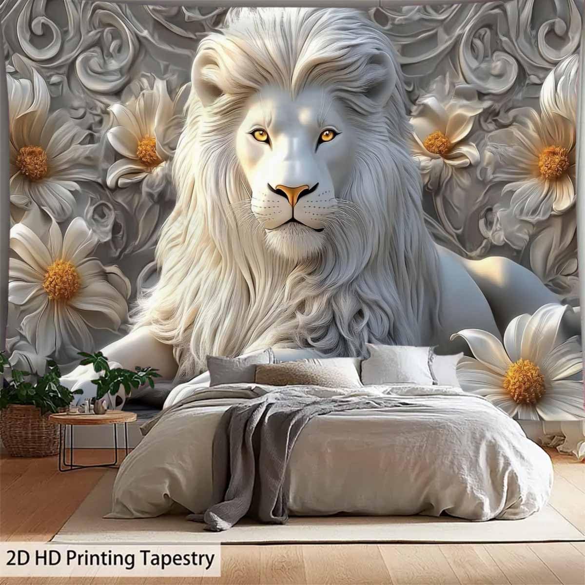 Cool White Lion Tapestry Aesth - огляд і ціна Home Decor Hippie