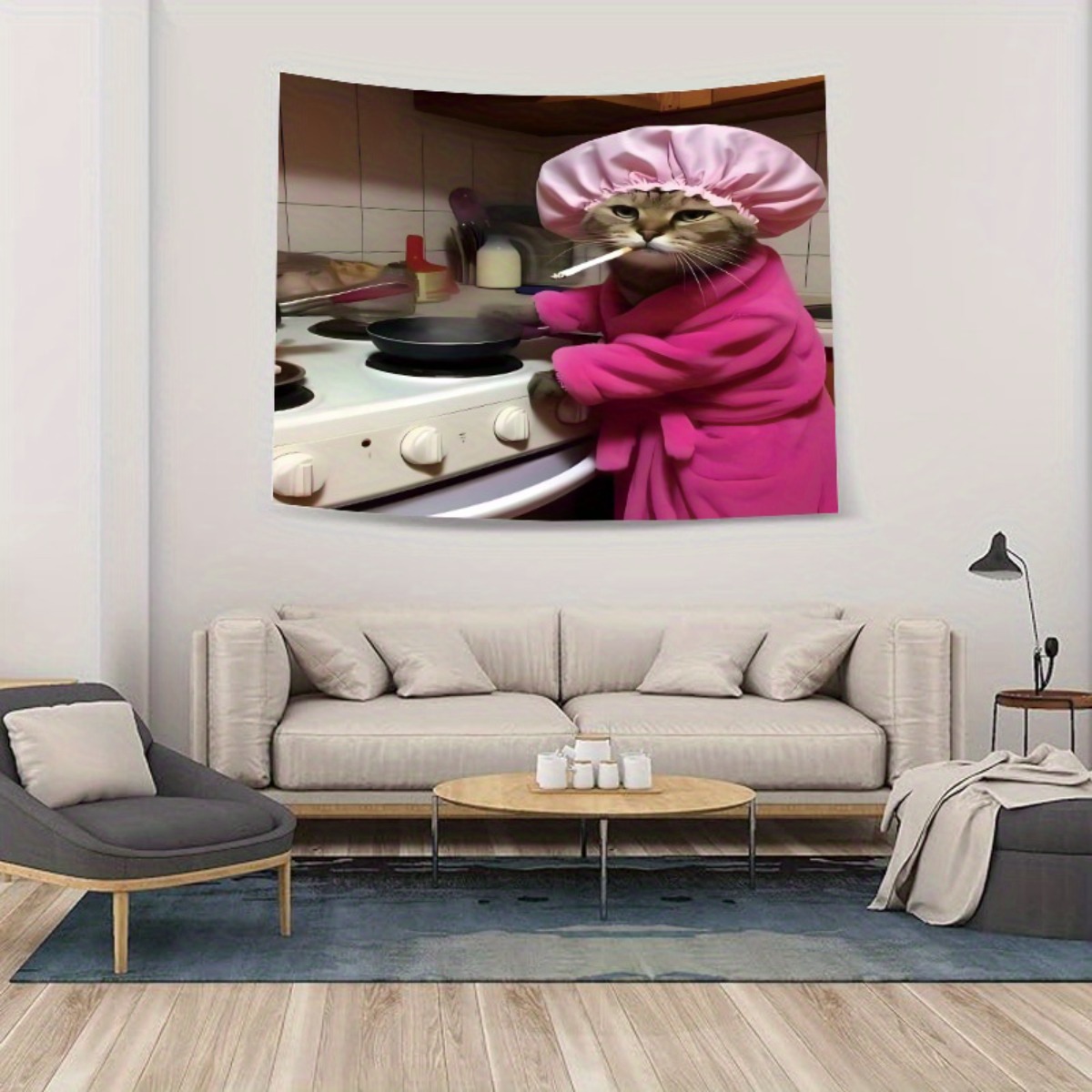 Cat Chef Pink Robe Wall Tapest - огляд і ціна Home Decor Minimalist Style