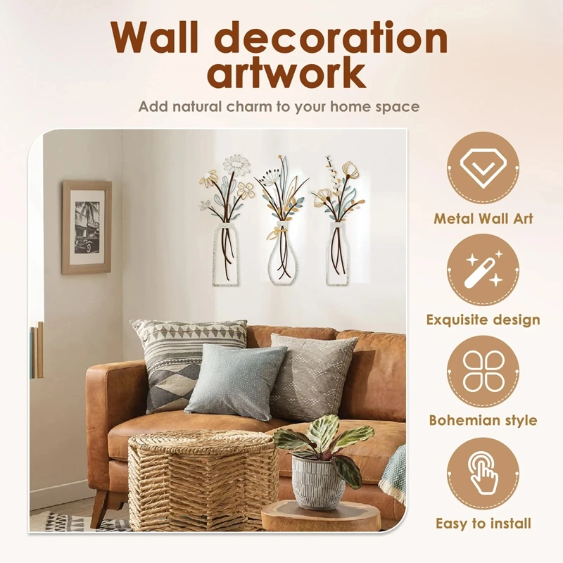 3pcs Metal Flowers Wall Decora - огляд і ціна Home Decor Minimalist Style